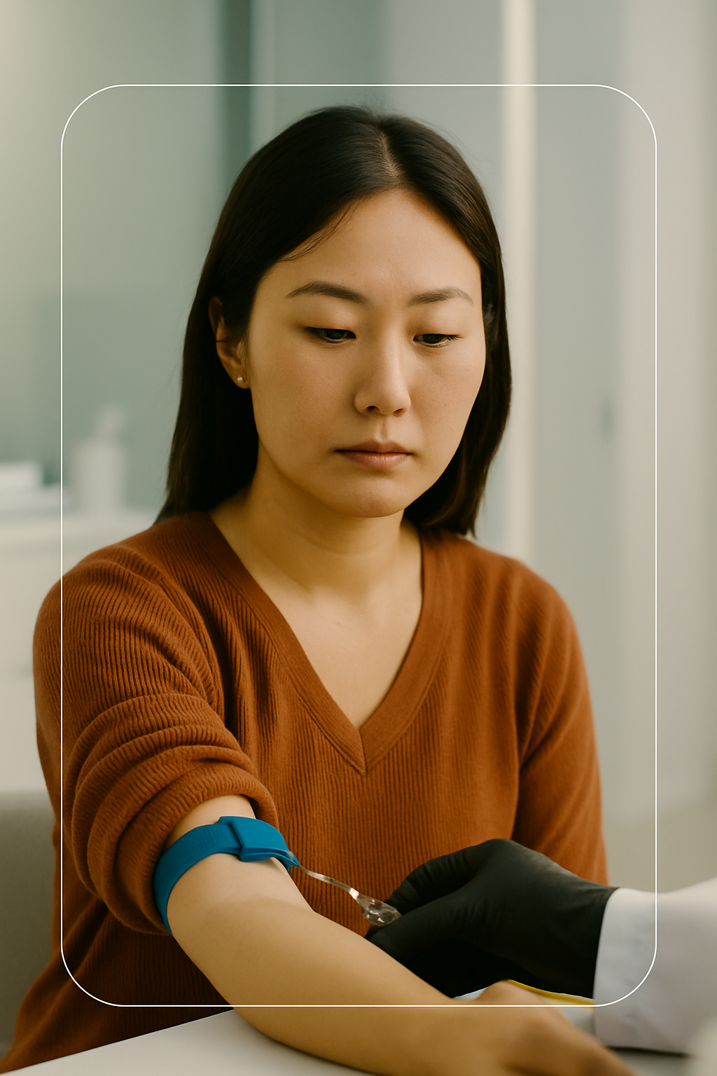 Blood Test Woman who appears to be asian giving blood - blood type testing