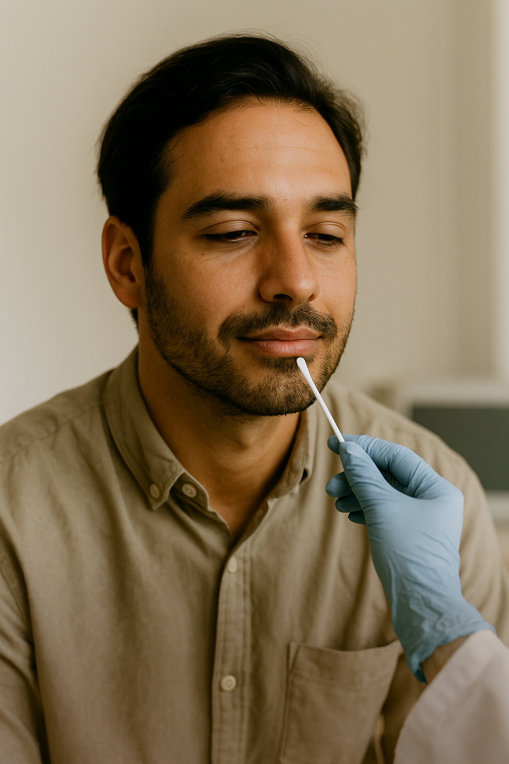 Mouth Swab Man taking mout swab test - paternity testing