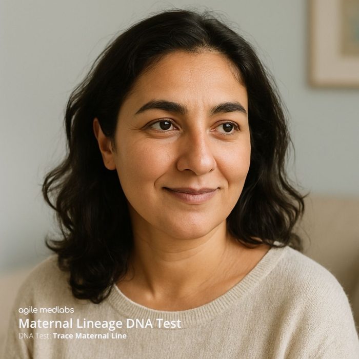 Woman or adult child of any gender in soft lighting, subtle connection to maternal lineage — warm, natural setting with no clinical background.